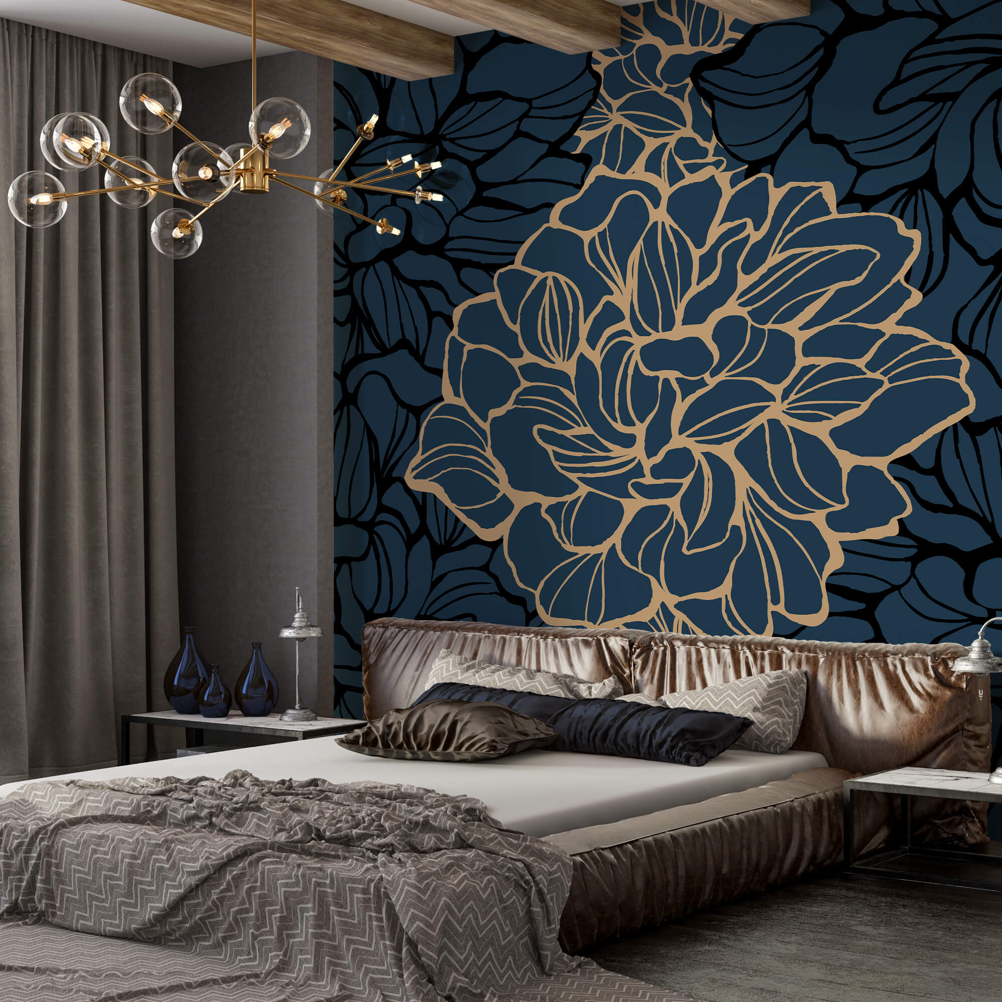 Výrazný kvetinový dizajn na tmavom pozadí Výrazný kvetinový dizajn na tmavom pozadí