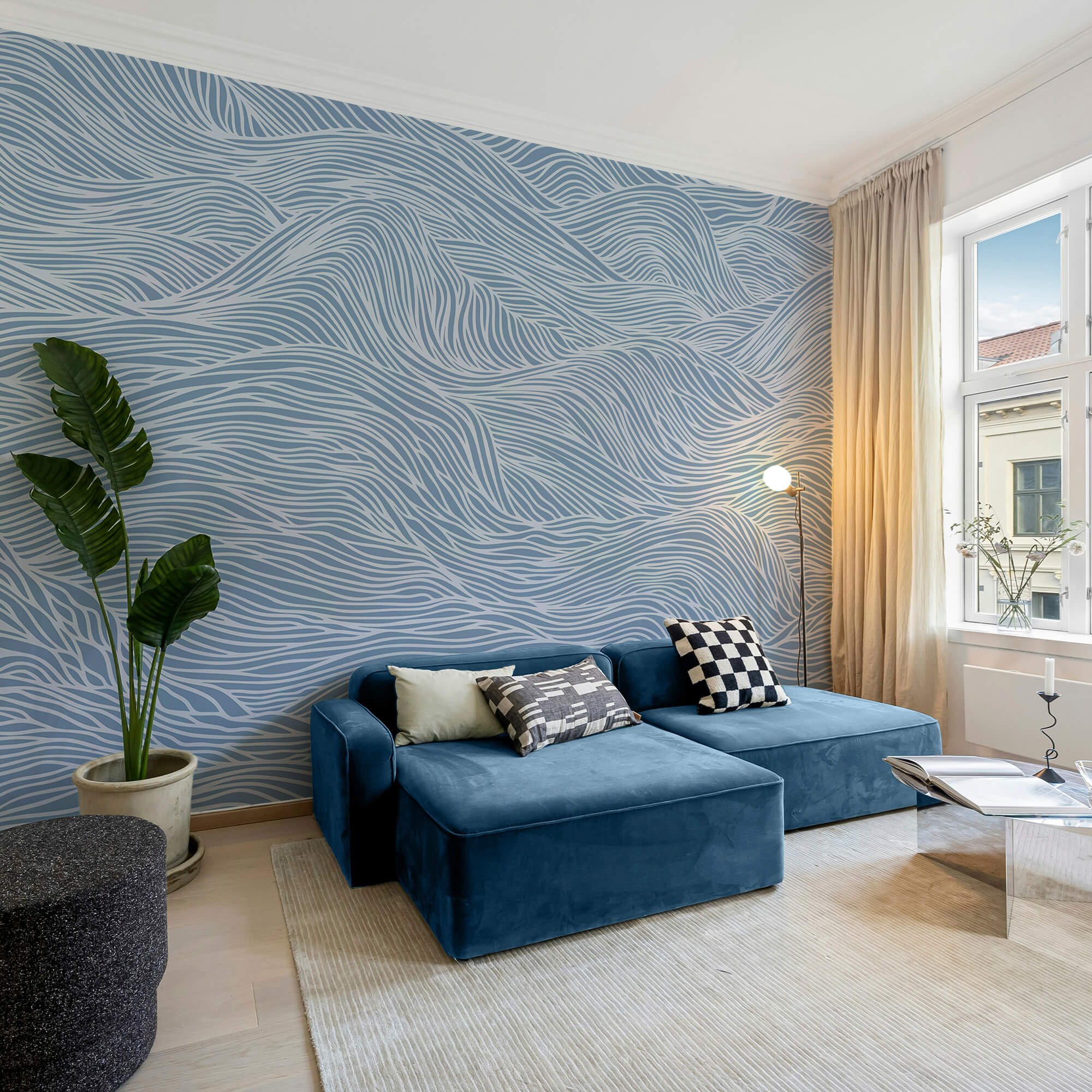 Modrý a biely zvlnený vzor Modrý a biely zvlnený vzor