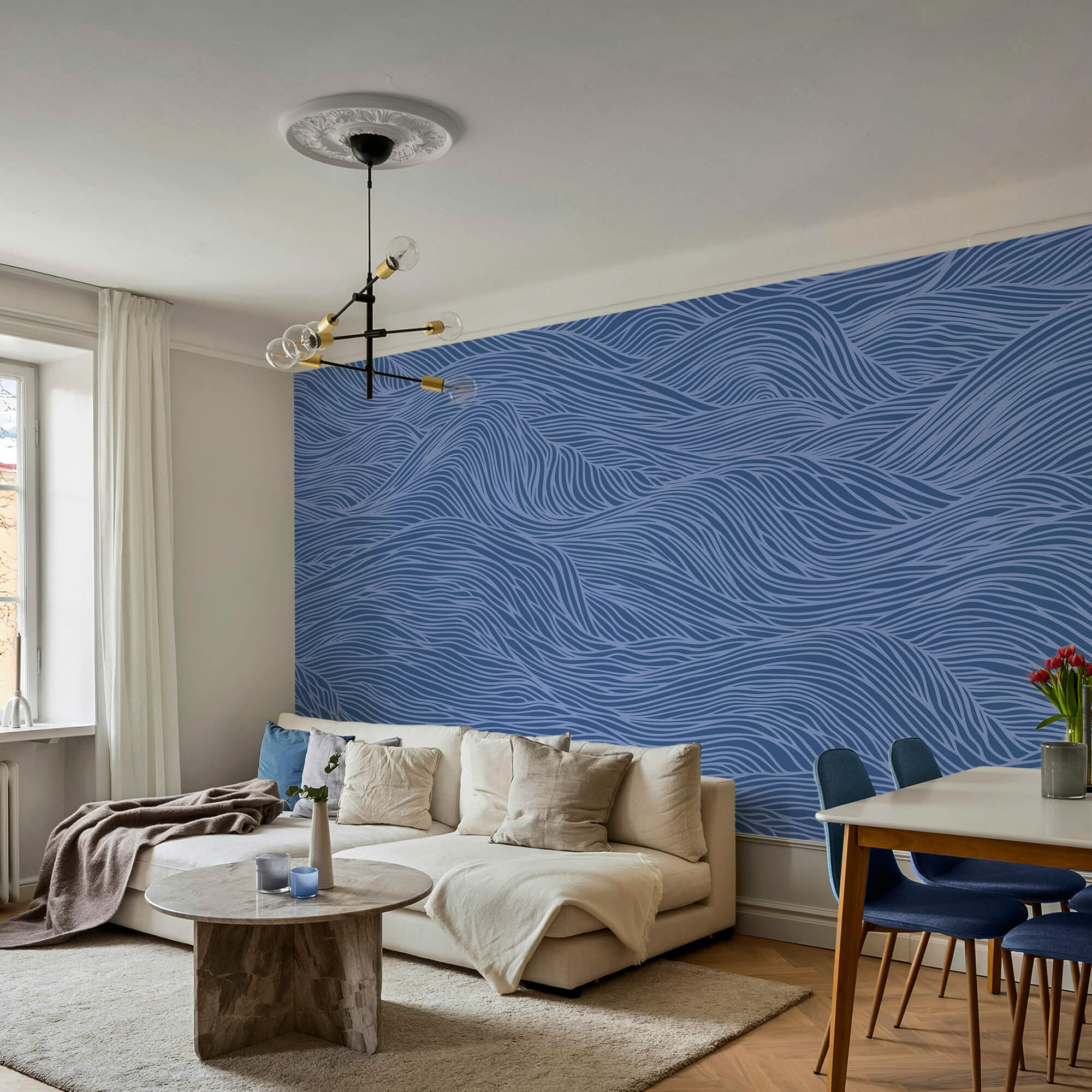 Modrý a biely zvlnený vzor