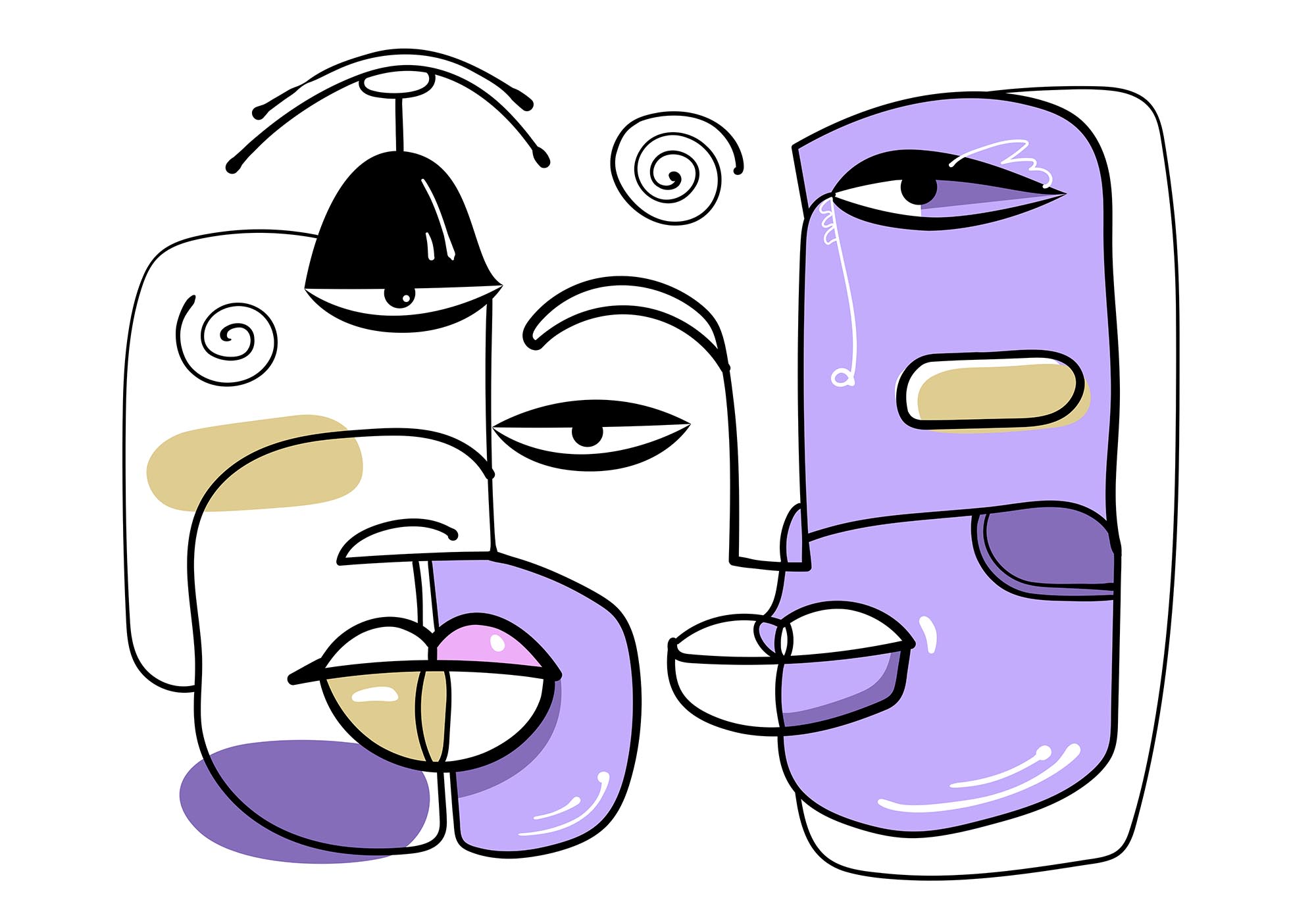 Group of faces drawn in different colors