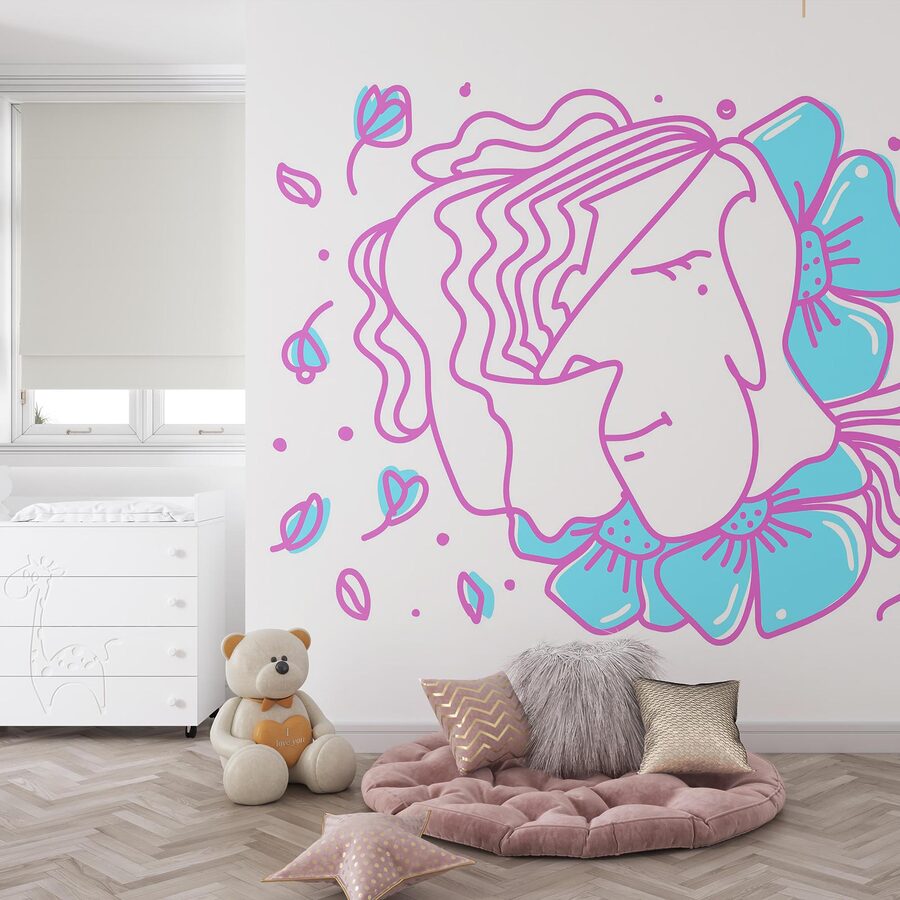 Wall murals Drawing of a woman with flowers Wall murals Drawing of a woman with flowers
