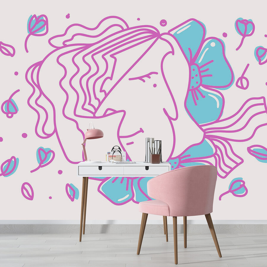 Wall murals Drawing of a woman with flowers Wall murals Drawing of a woman with flowers