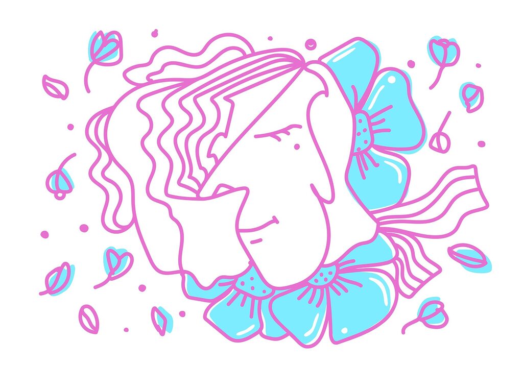 Wall murals Drawing of a woman with flowers Wall murals Drawing of a woman with flowers