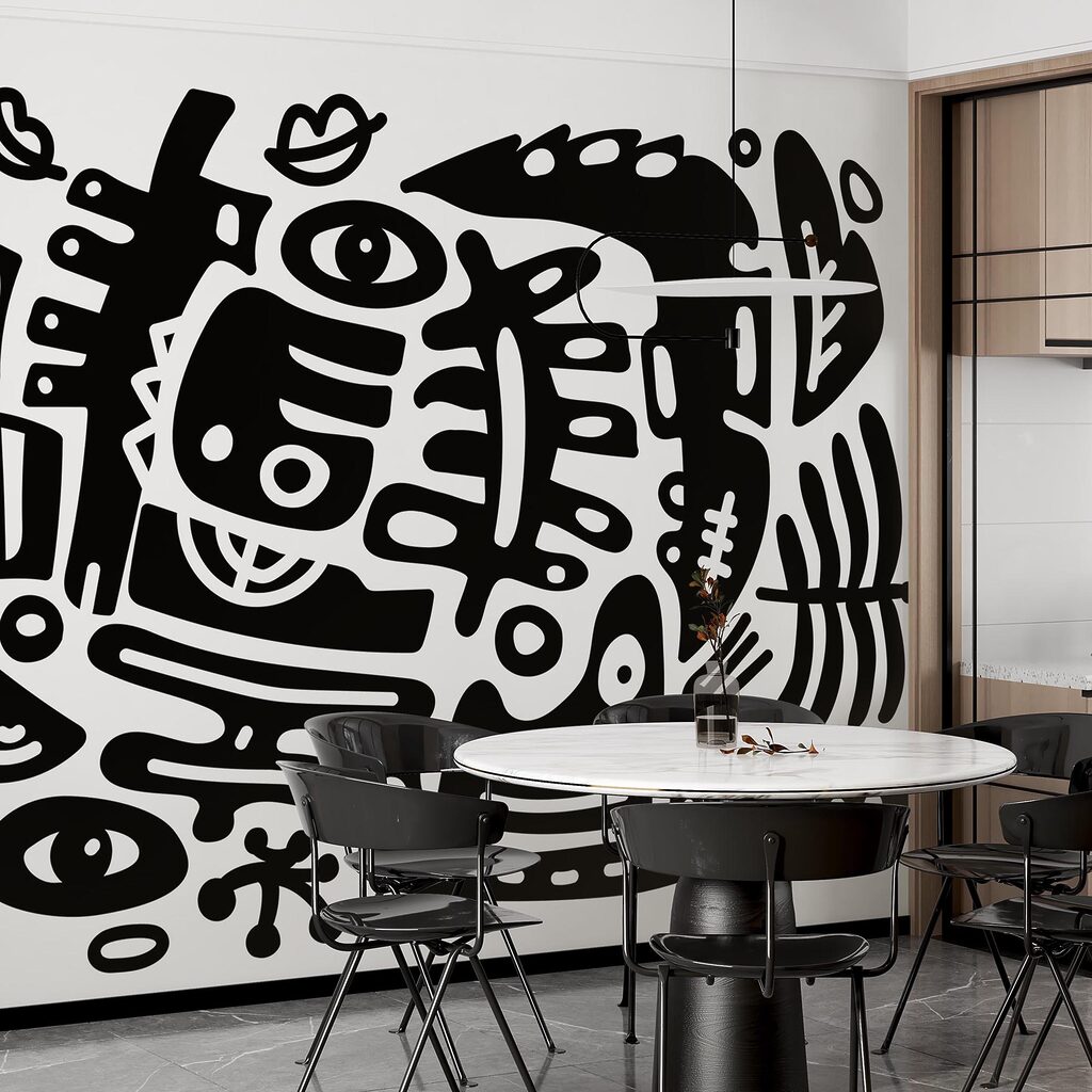 Čiernobiela kresba rôznych tvarov