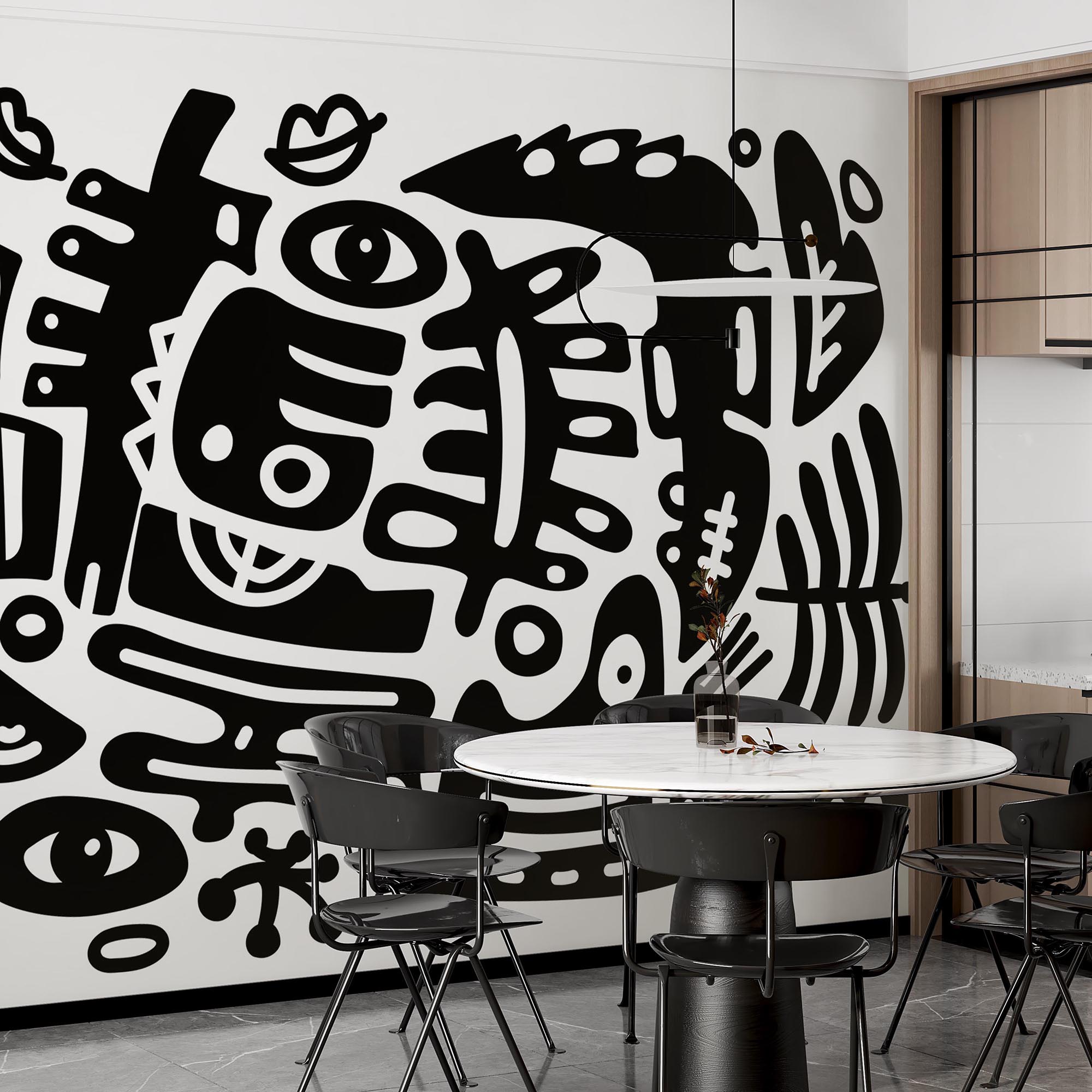 Čiernobiela kresba rôznych tvarov