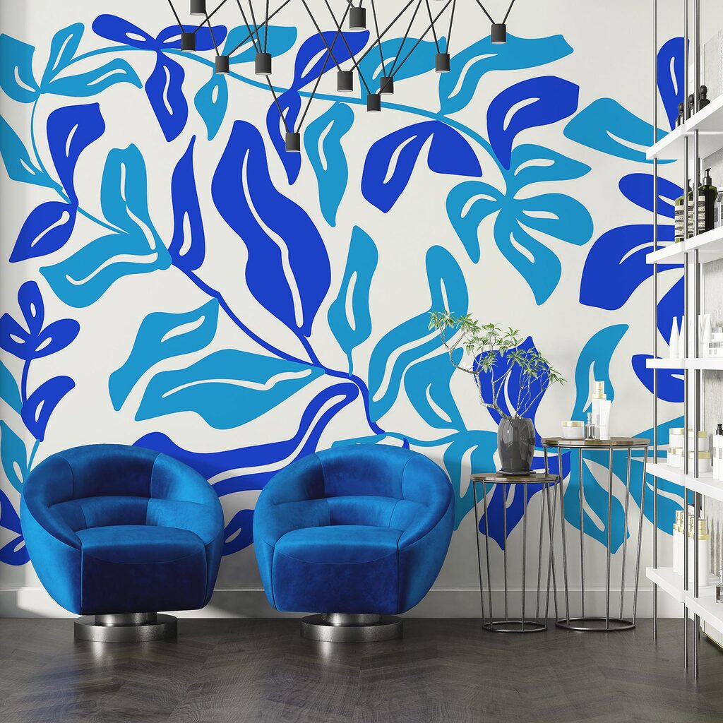 Modrá a biela kresba listov Modrá a biela kresba listov