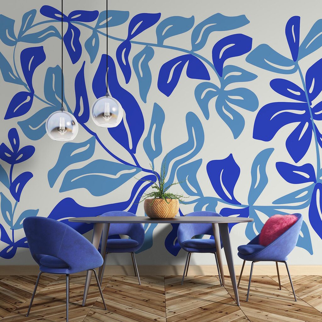 Modrá a biela kresba listov Modrá a biela kresba listov