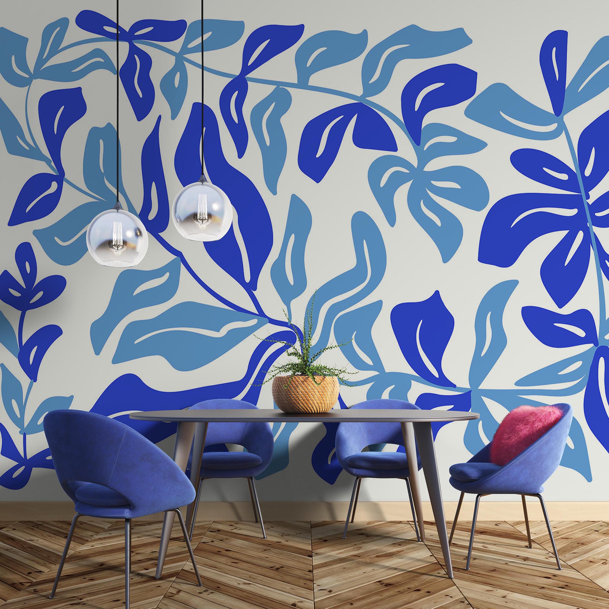 Modrá a biela kresba listov Modrá a biela kresba listov