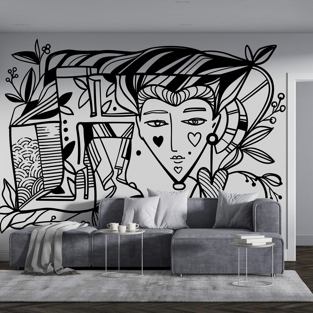 Čiernobiela kresba tváre človeka’