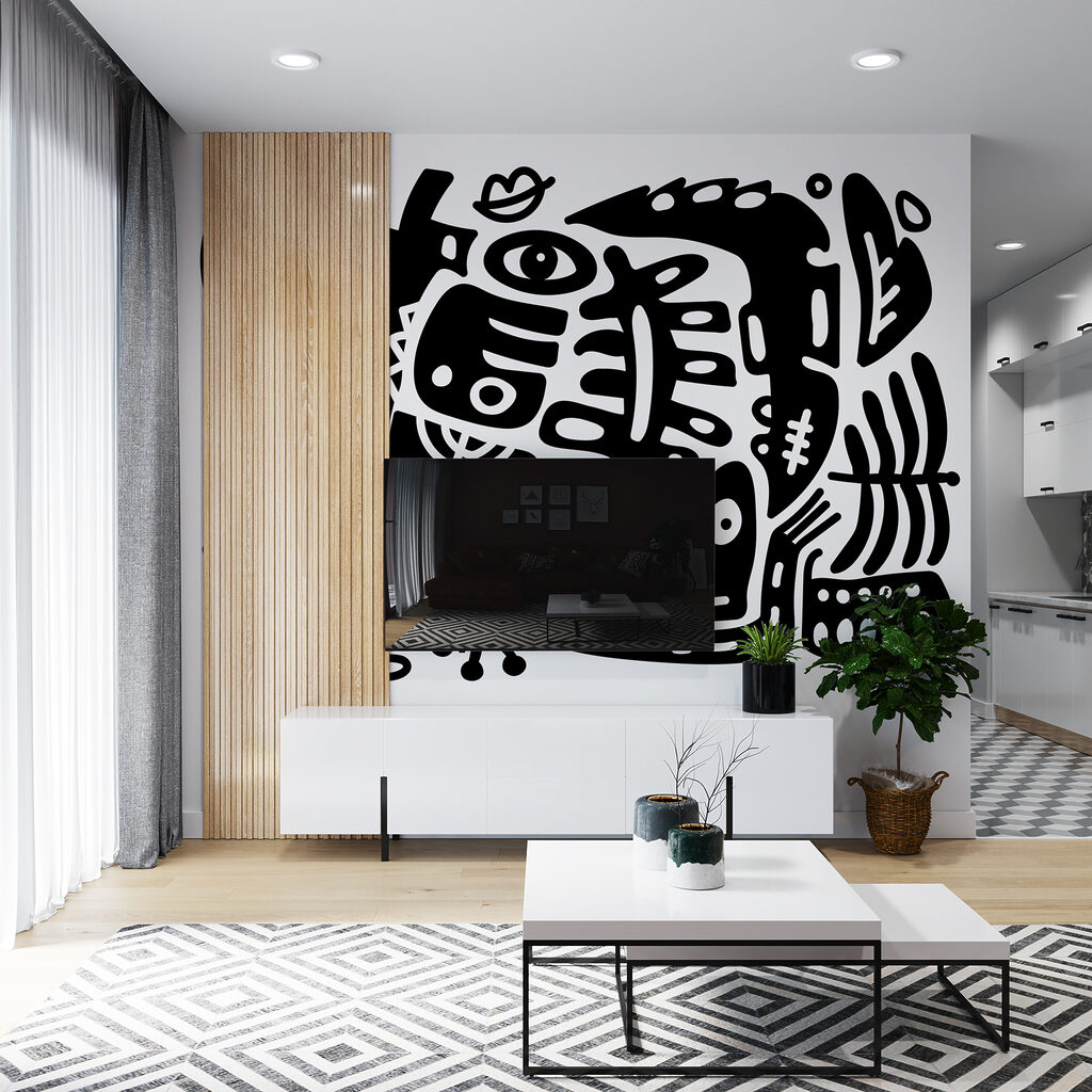 Čiernobiela kresba rôznych tvarov