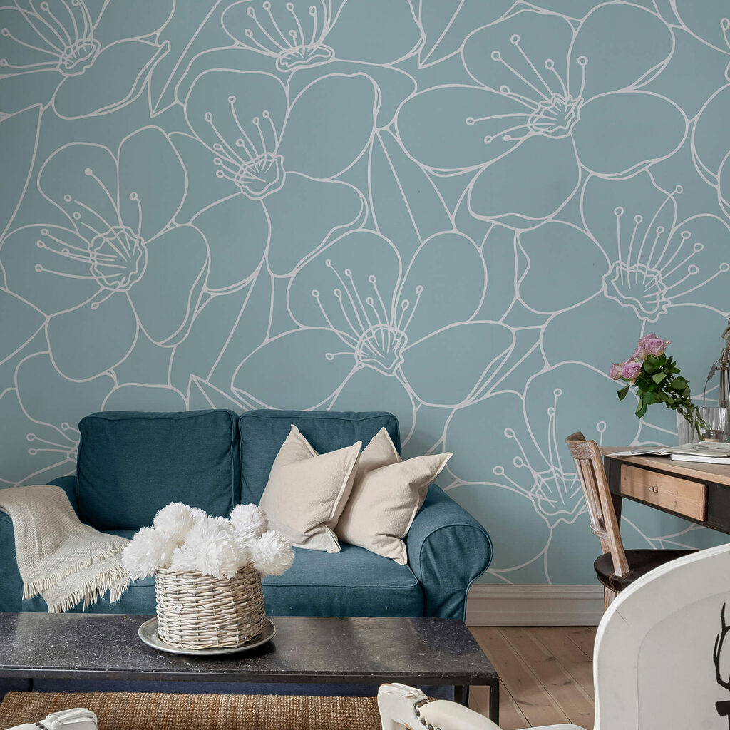 Vzor kvetov na modrom pozadí Vzor kvetov na modrom pozadí