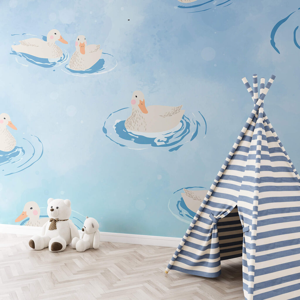 Skupina kačíc plávajúcich vo vode Skupina kačíc plávajúcich vo vode