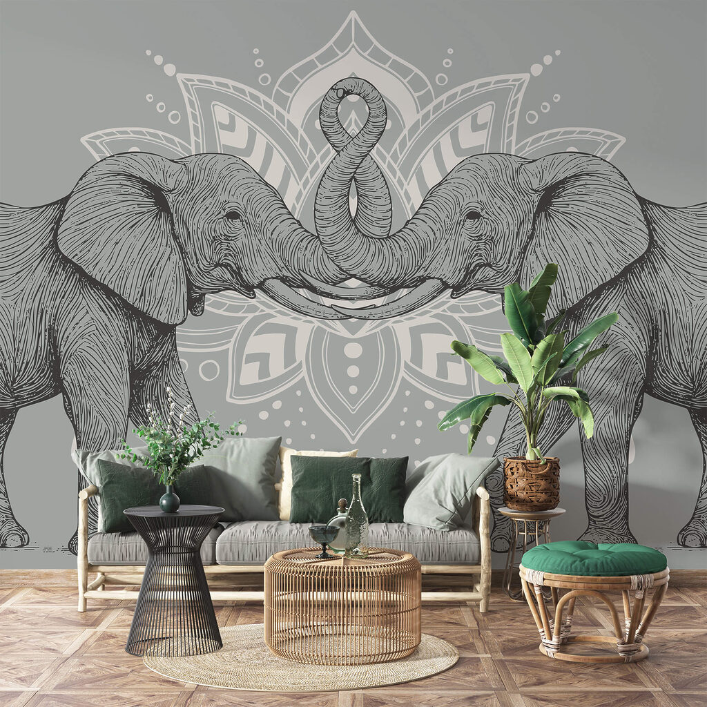 Dva slony, ktoré sa dotýkajú chobotmi Dva slony, ktoré sa dotýkajú chobotmi