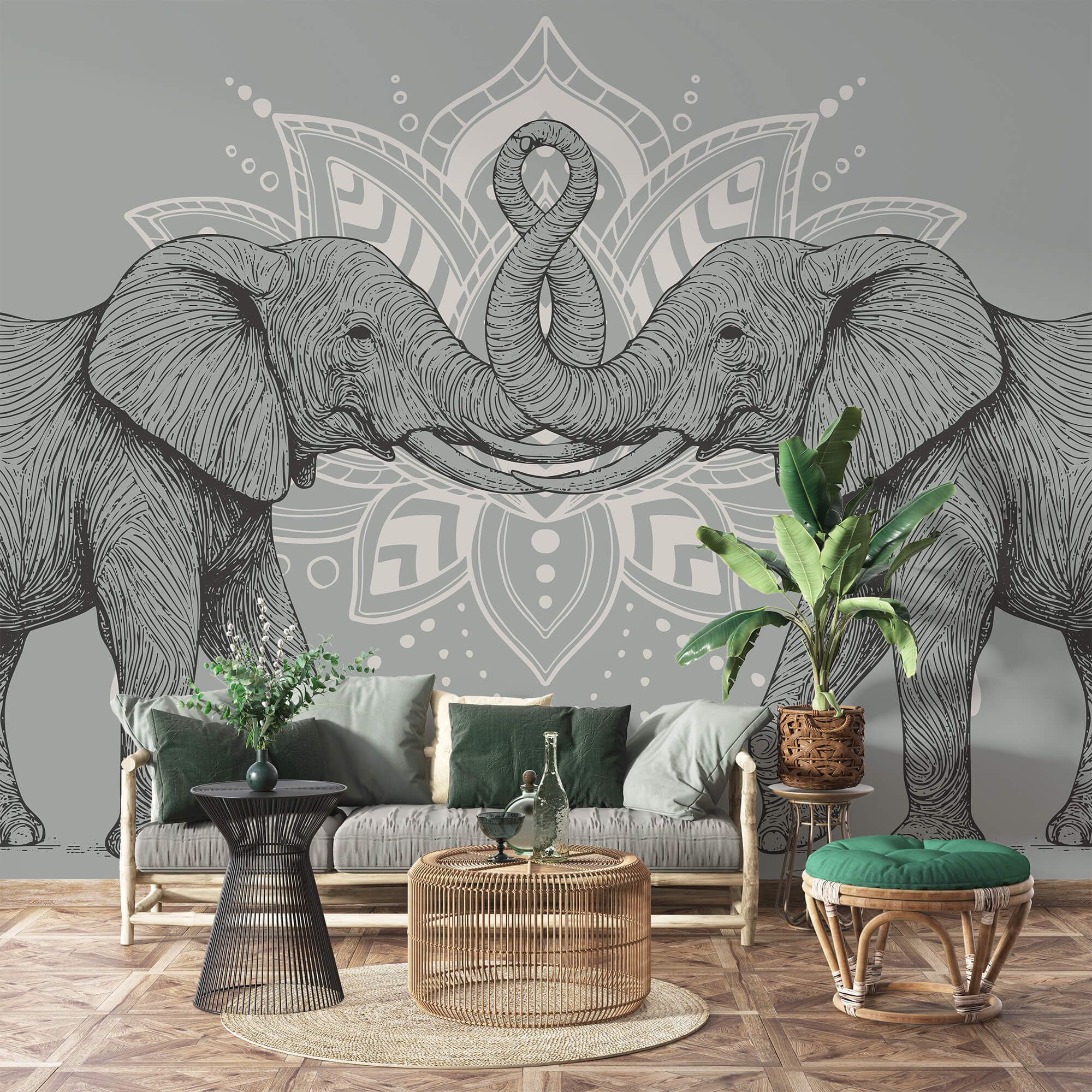 Dva slony, ktoré sa dotýkajú chobotmi Dva slony, ktoré sa dotýkajú chobotmi