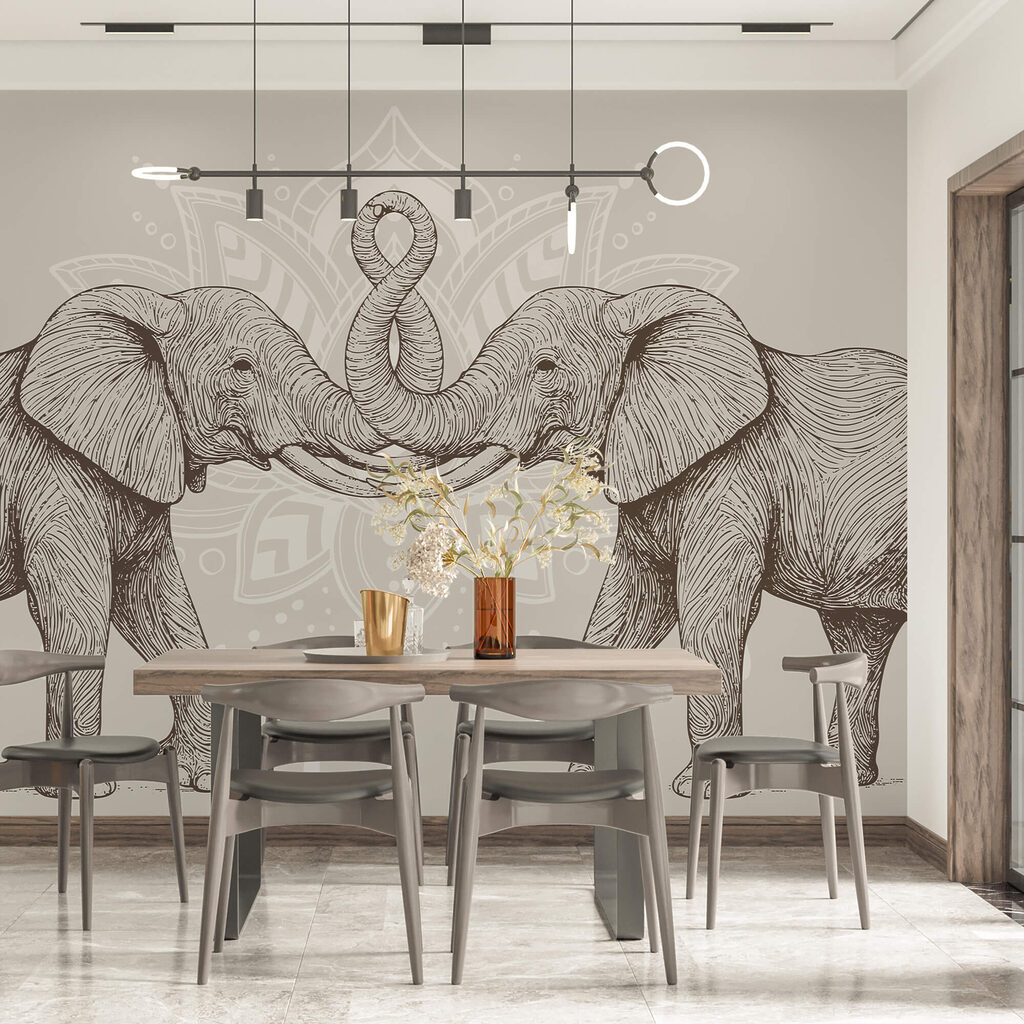 Dva slony so stočenými chobotmi