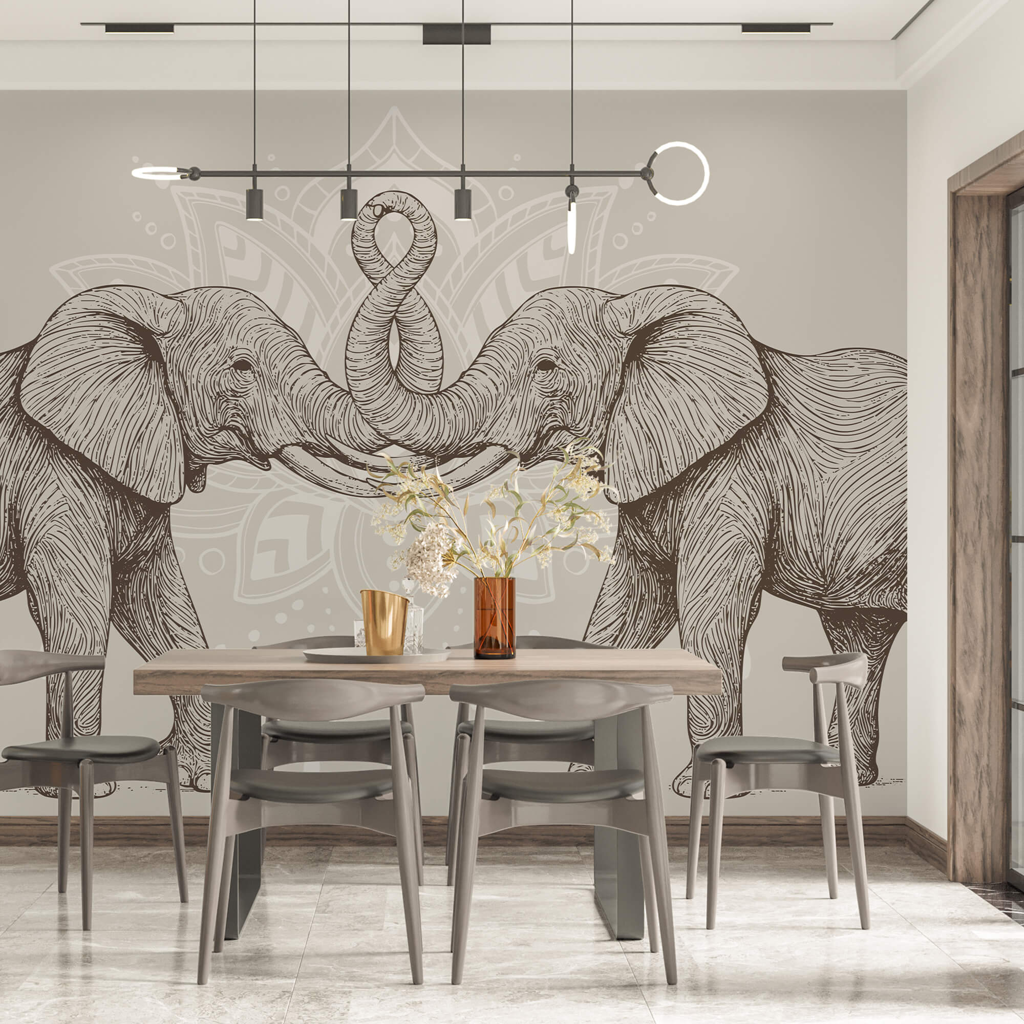 Dva slony so stočenými chobotmi