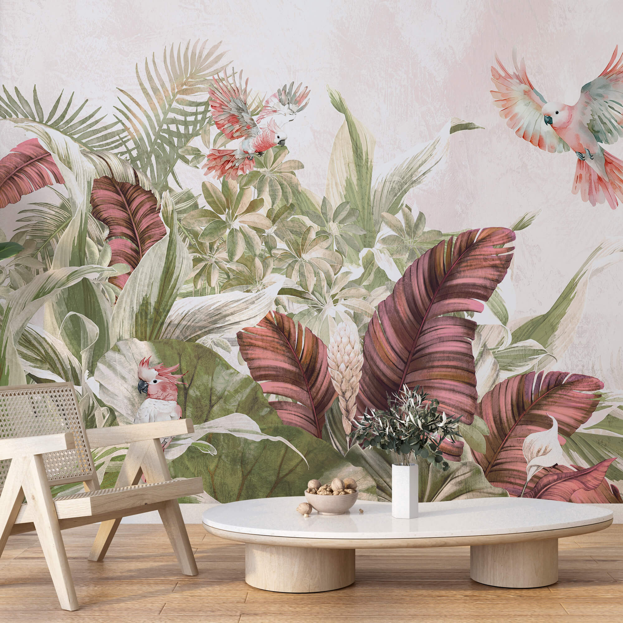 Maľba vtákov letiacich nad rastlinou Maľba vtákov letiacich nad rastlinou