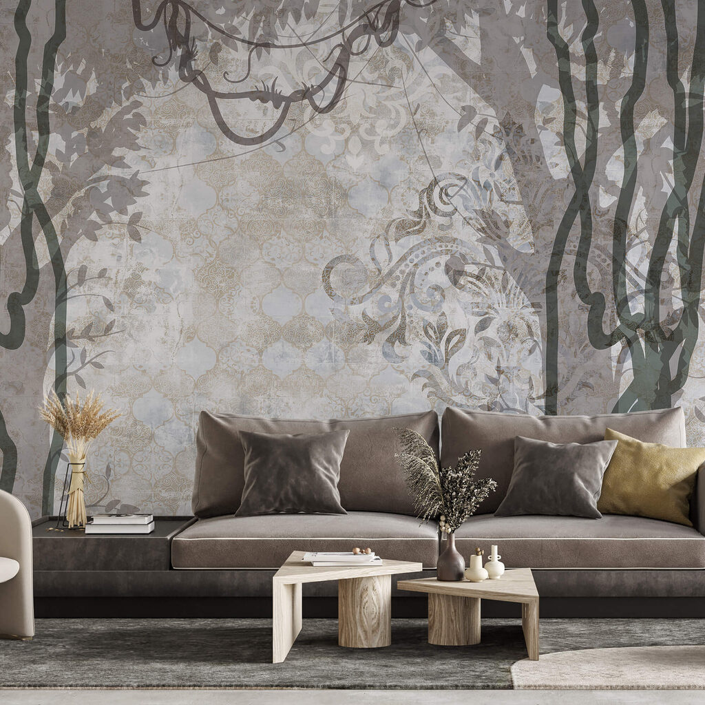 Biela stena s viničom a listami Biela stena s viničom a listami