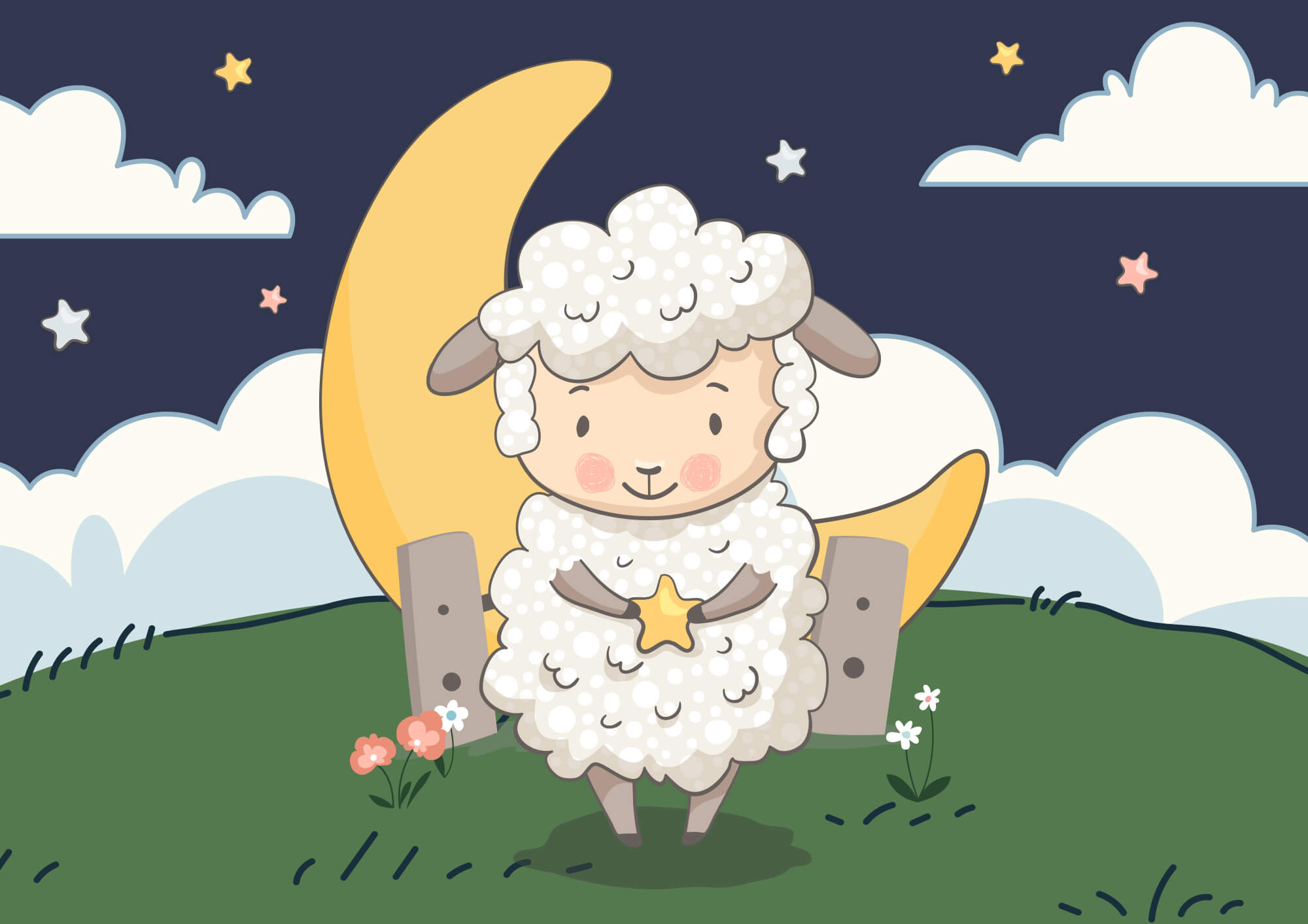 Cartoon of a sheep holding a star Cartoon of a sheep holding a star