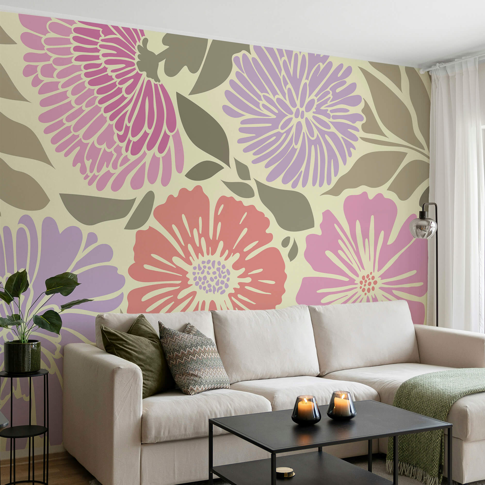 Farebný kvetinový vzor s listami