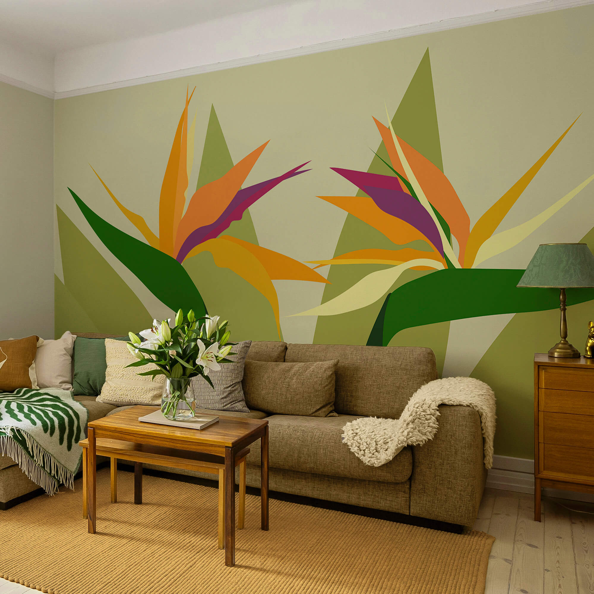 Farebné kvety na zelených stonkách Farebné kvety na zelených stonkách