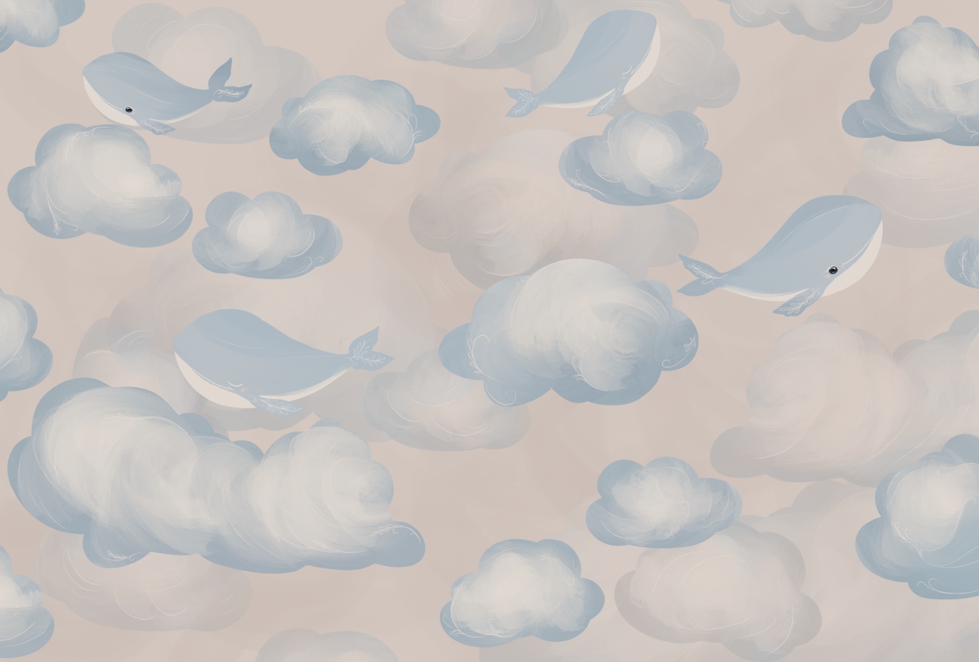 Blue and white clouds and whales Blue and white clouds and whales