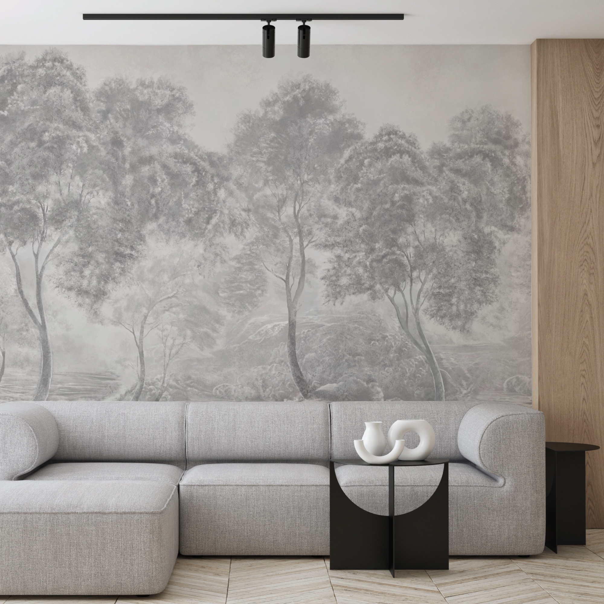 Skupina stromov v hmlistej krajine Skupina stromov v hmlistej krajine