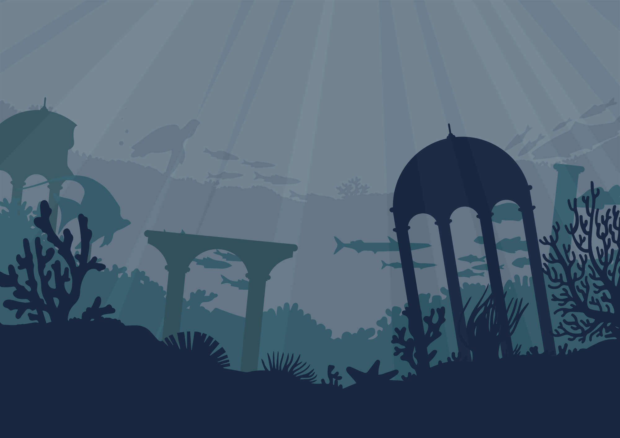 Silhouette of a building and sea plants Silhouette of a building and sea plants