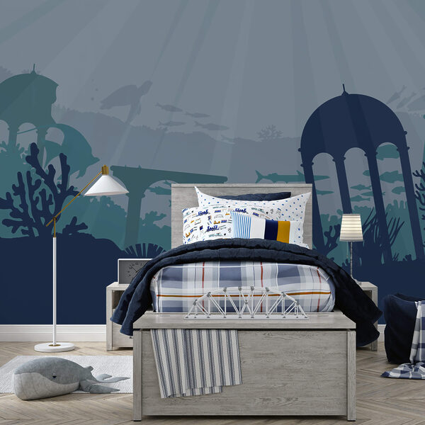 Silueta budovy a morských rastlín Silueta budovy a morských rastlín