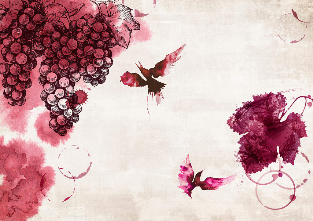 Painting of birds and grapes