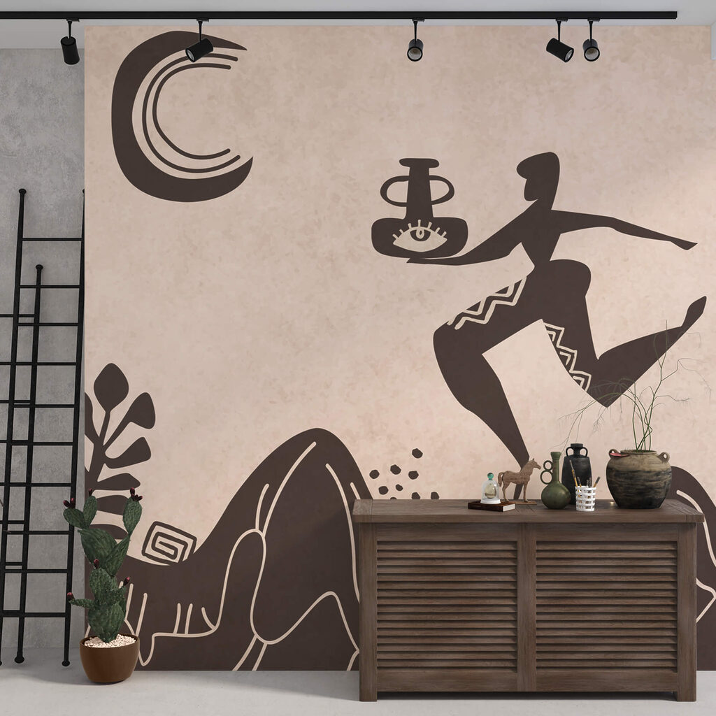 Kresba muža držiaceho hrniec a hrniec na hore Kresba muža držiaceho hrniec a hrniec na hore