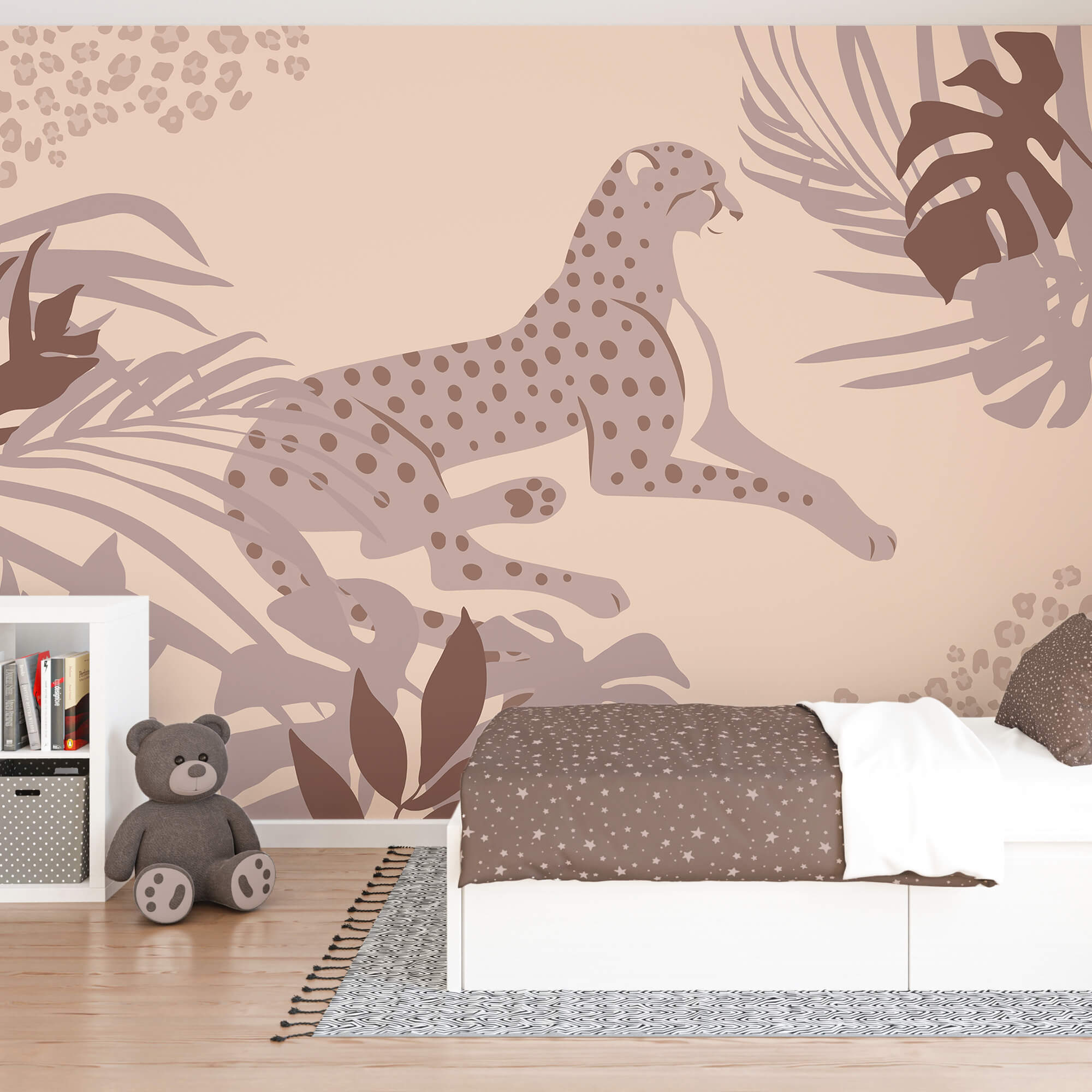 Gepard ležiaci s rastlinami