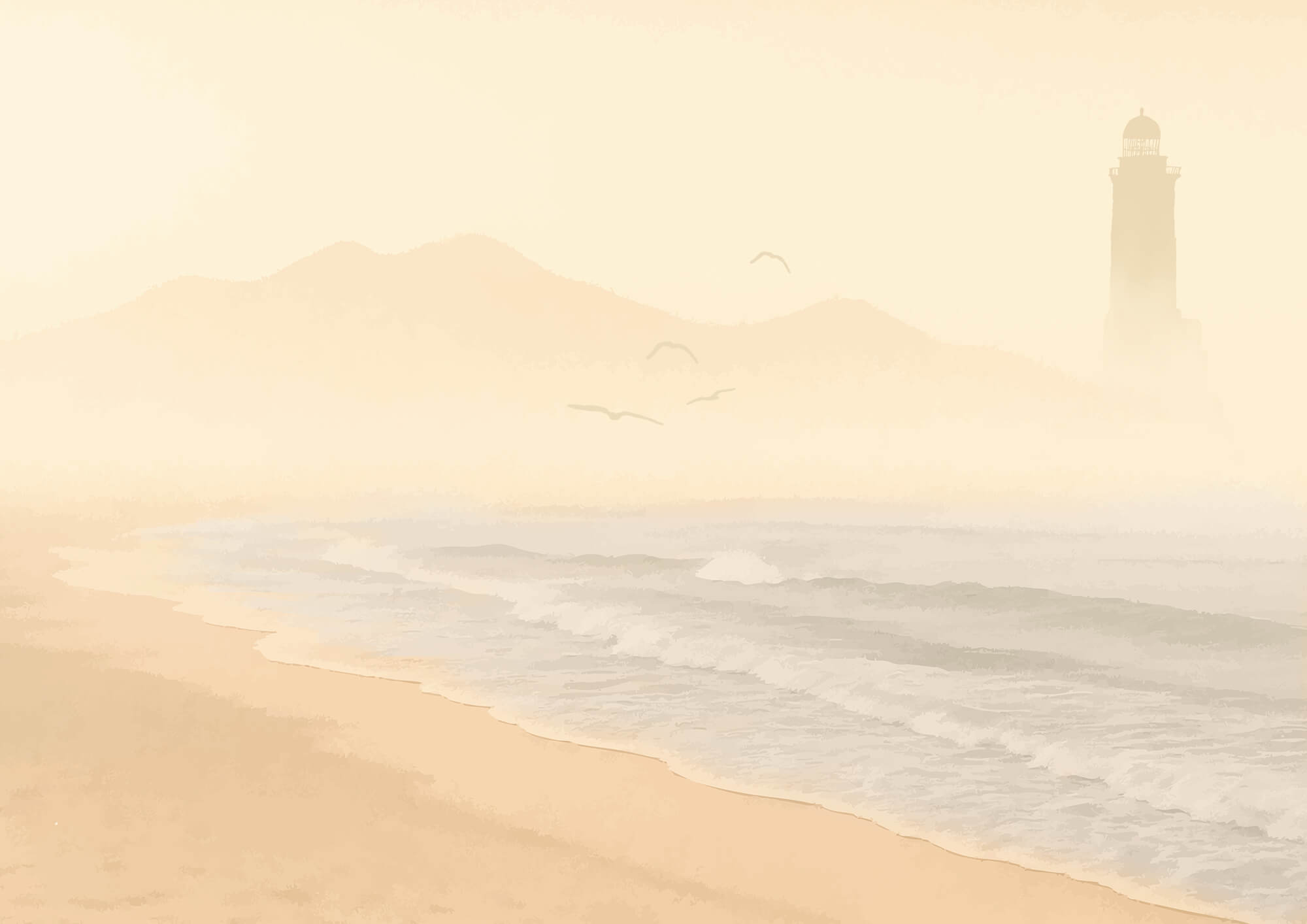 Beach with waves and birds Beach with waves and birds