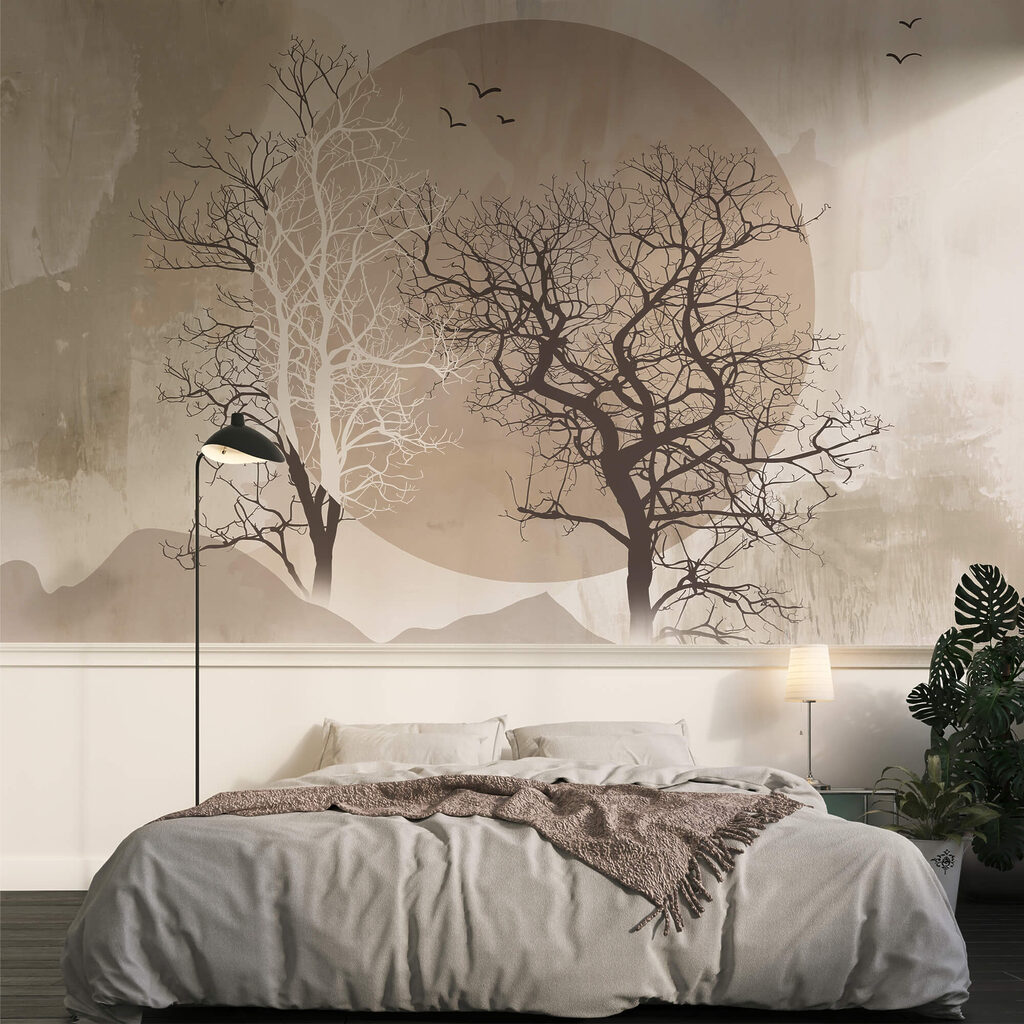 Maľba stromov a slnka Maľba stromov a slnka