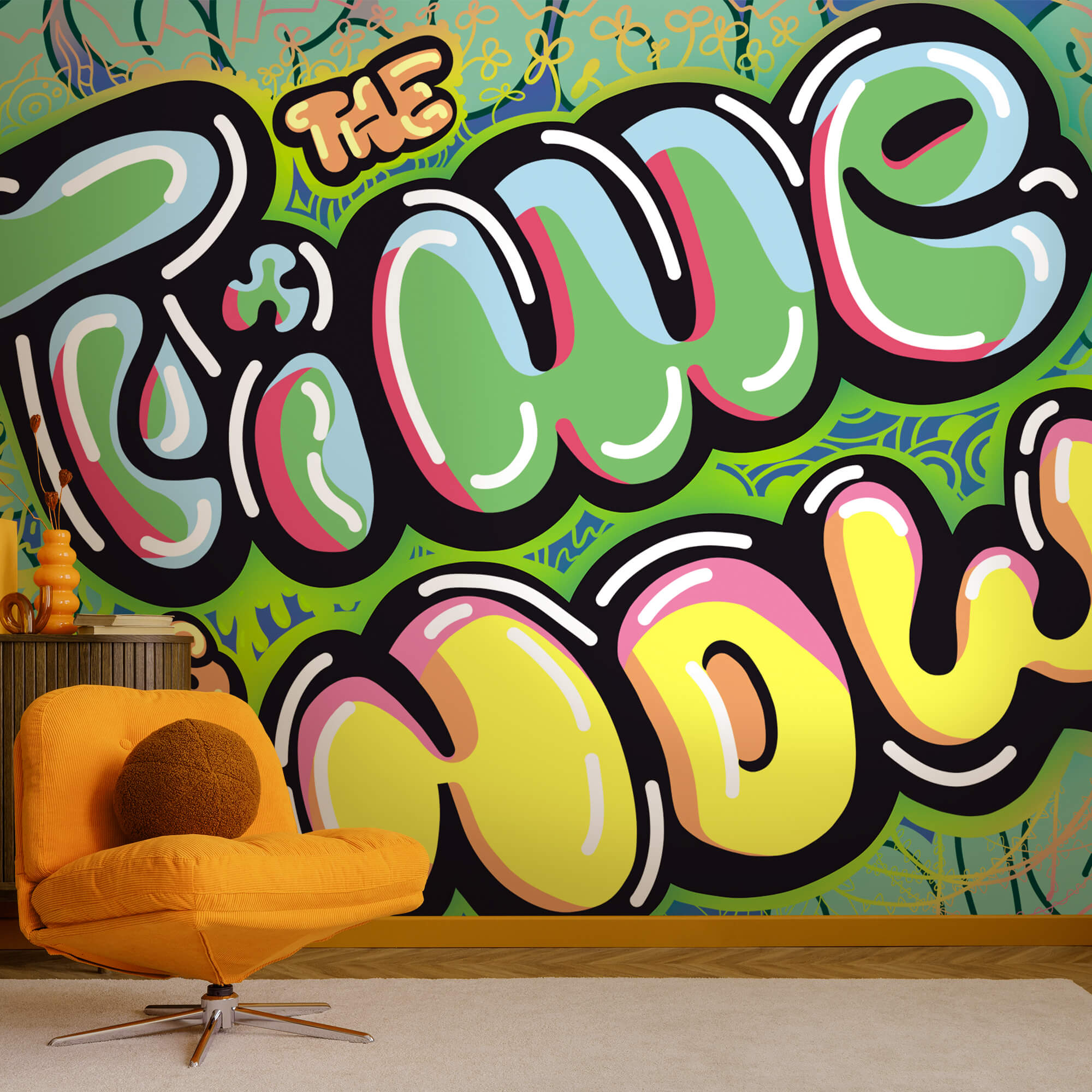 Farebné graffiti na zelenom pozadí Farebné graffiti na zelenom pozadí