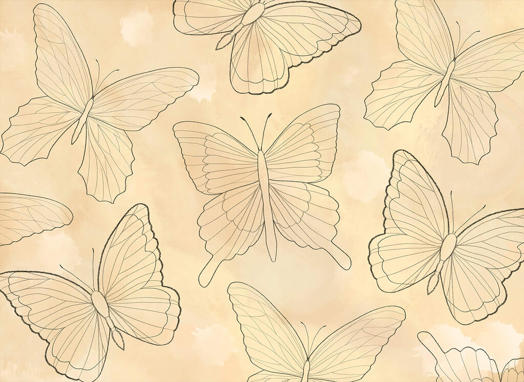 Pattern of butterflies on a beige background