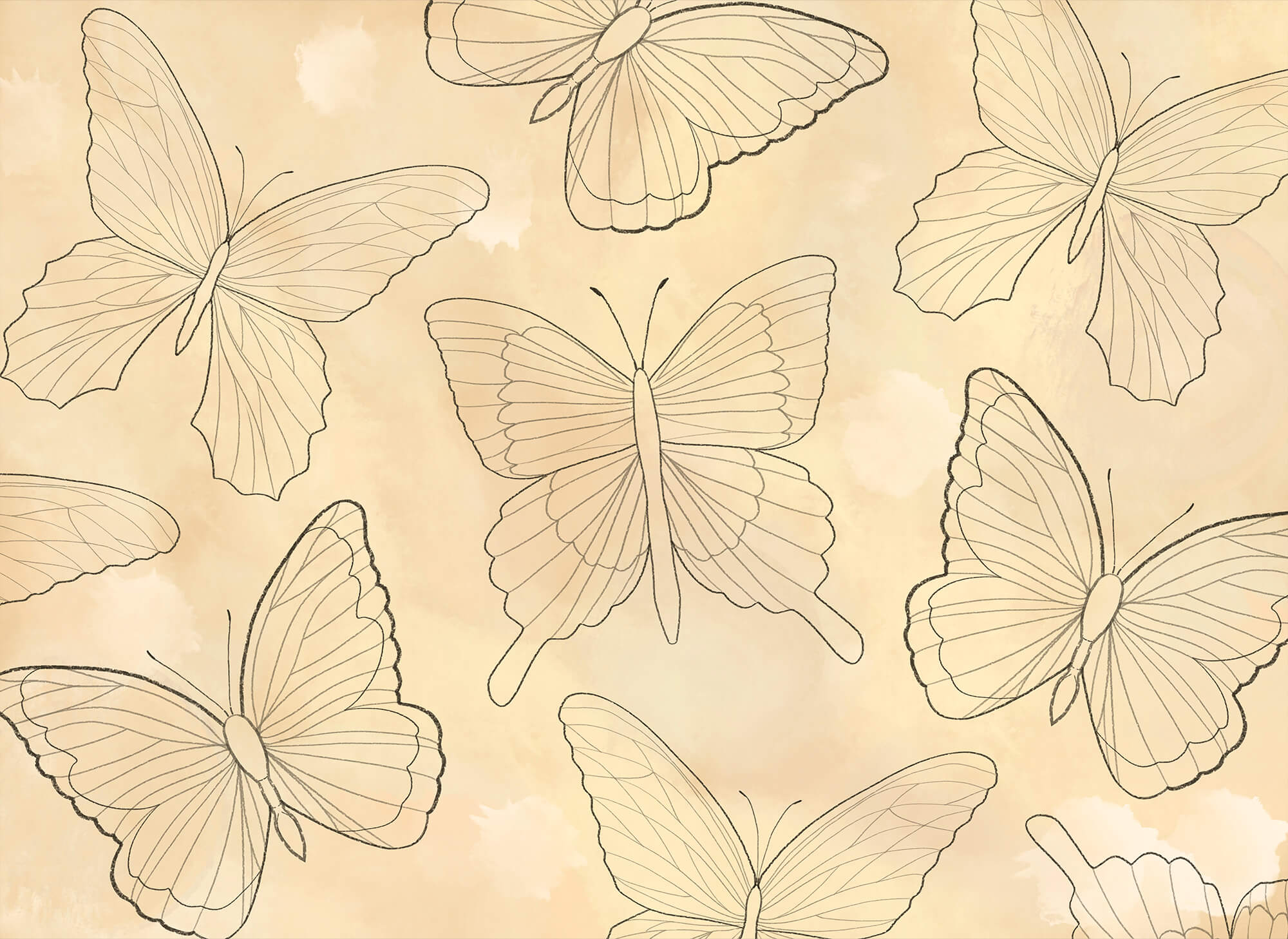 Pattern of butterflies on a beige background