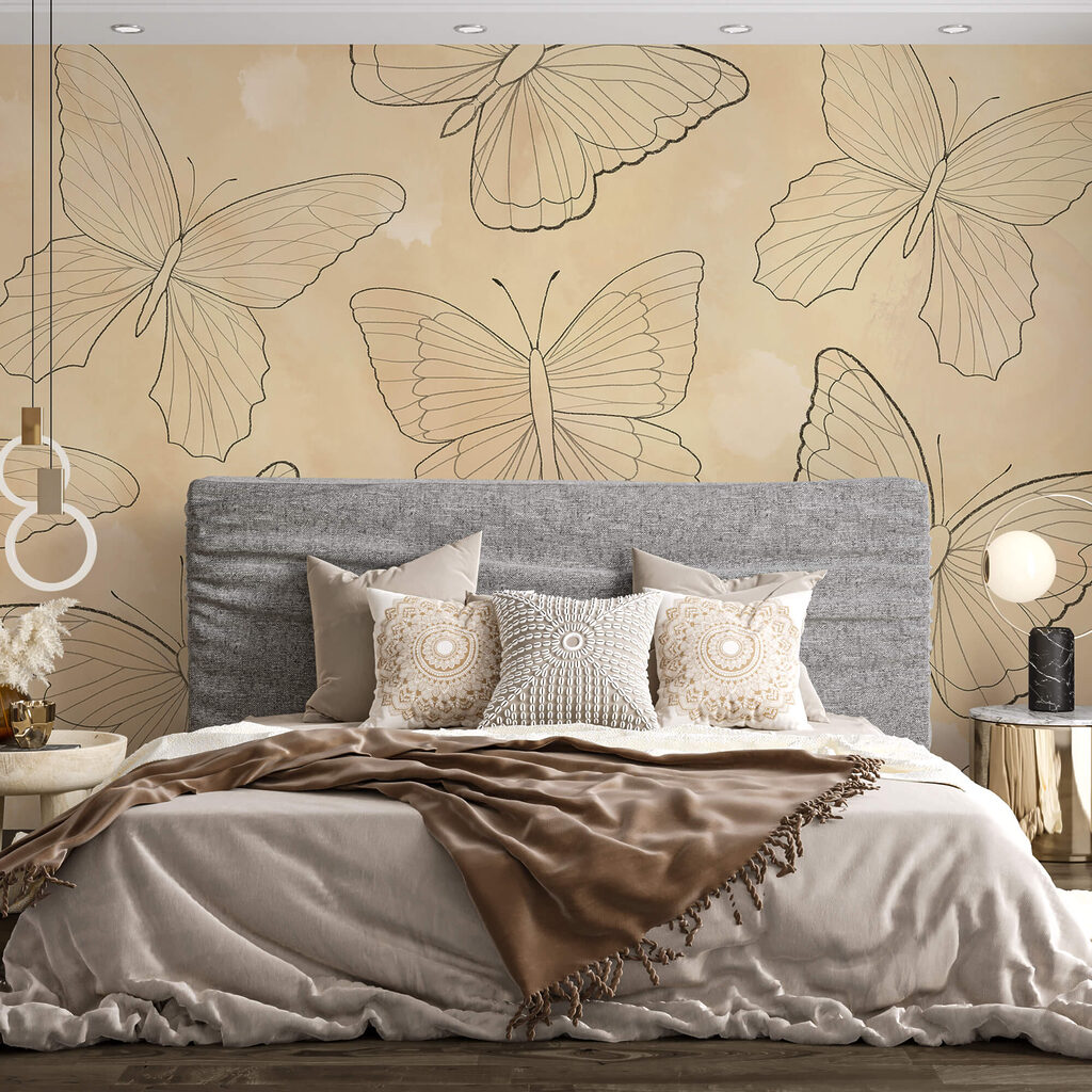 Vzor motýľov na béžovom pozadí