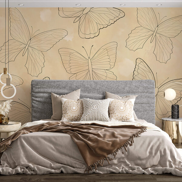 Vzor motýľov na béžovom pozadí