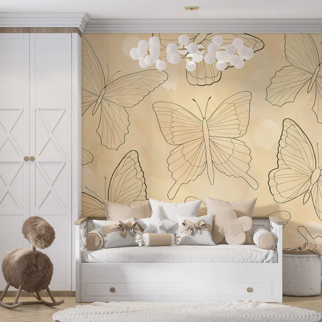 Vzor motýľov na béžovom pozadí