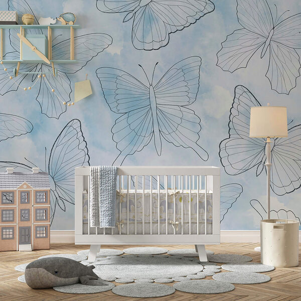 Vzor motýľov na modrom pozadí Vzor motýľov na modrom pozadí