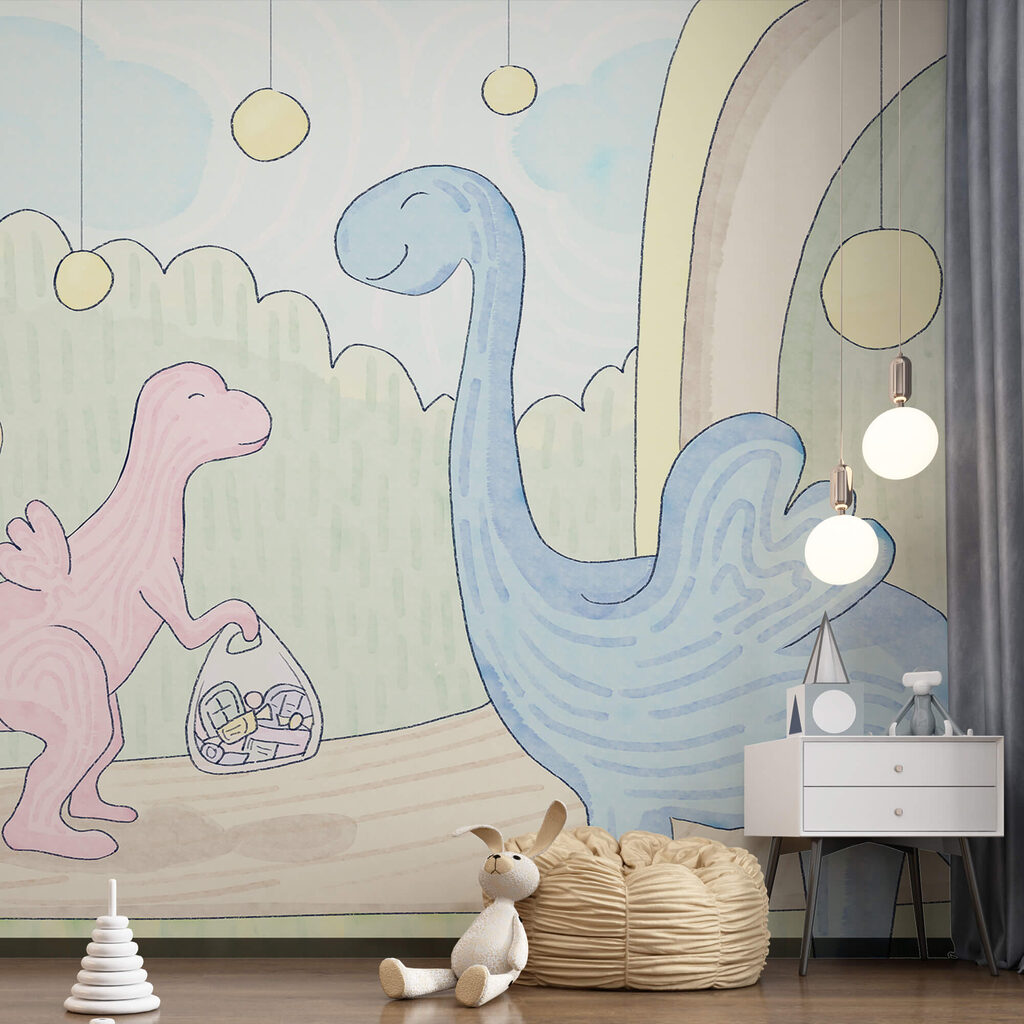 Karikatúra dinosaurov nesúcich tašku Karikatúra dinosaurov nesúcich tašku