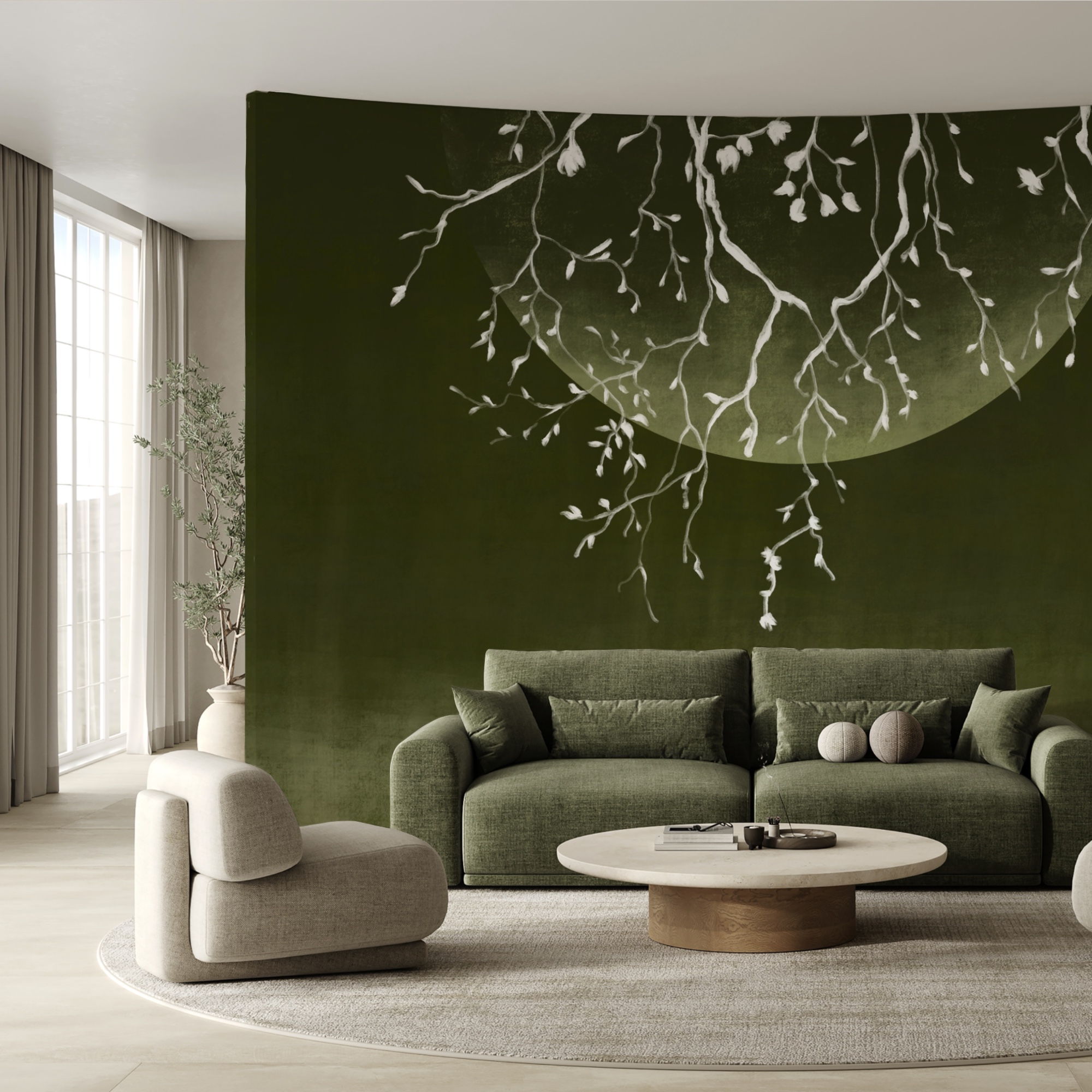 Konáre stromu s listami a mesiacom