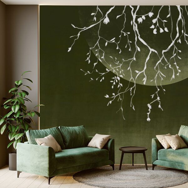 Konáre stromu s listami a mesiacom