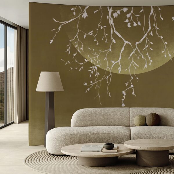 Konáre stromu s listami a mesiacom