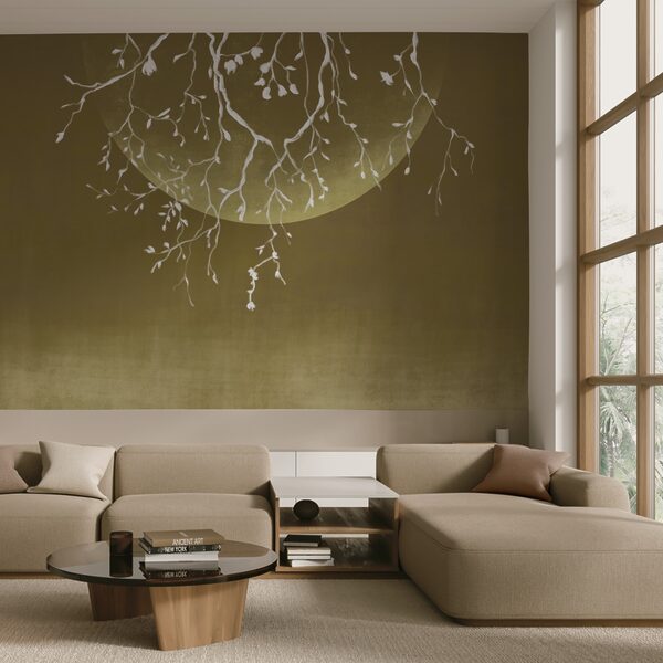 Konáre stromu s listami a mesiacom