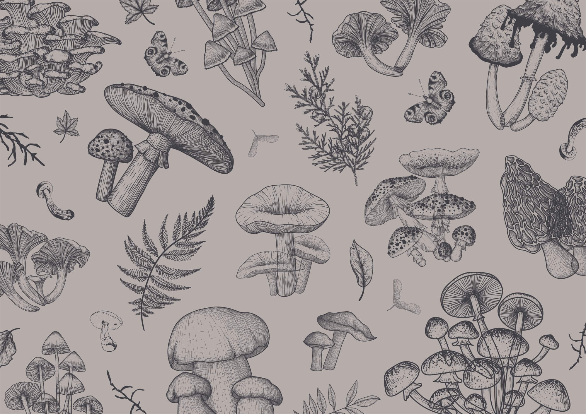 Pattern of mushrooms and leaves Pattern of mushrooms and leaves