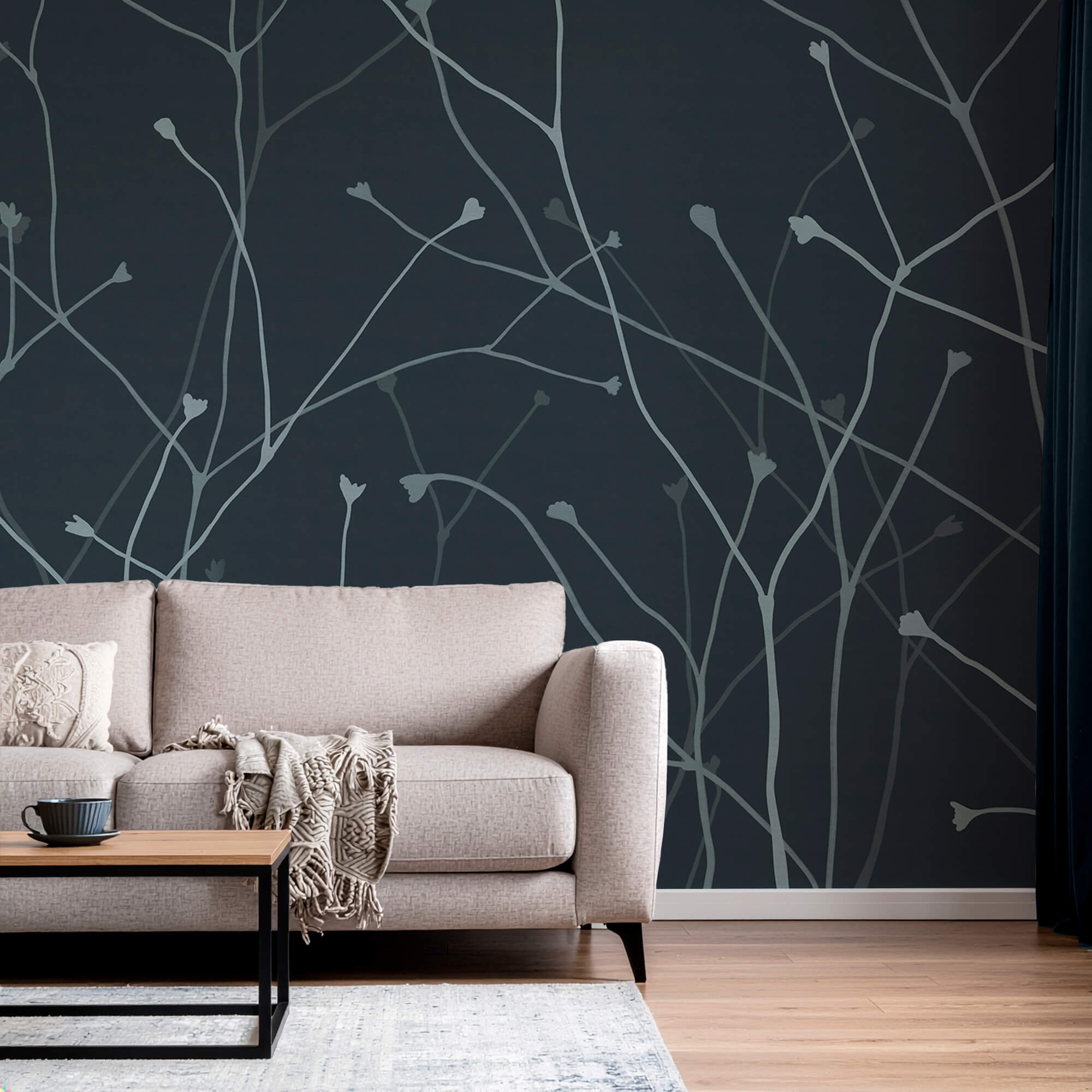 Jemné vetvy na tmavom pozadí