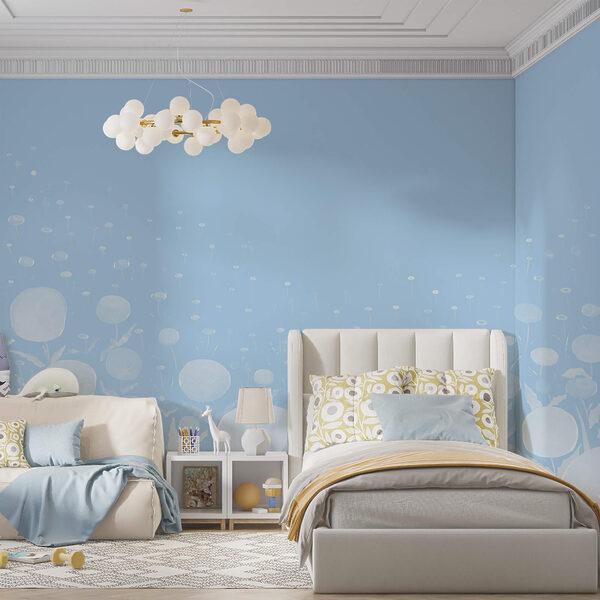 Biele kvety s listami a modrým pozadím Biele kvety s listami a modrým pozadím