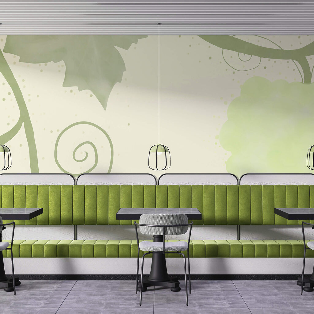 Zelené listy a víry na bielom pozadí